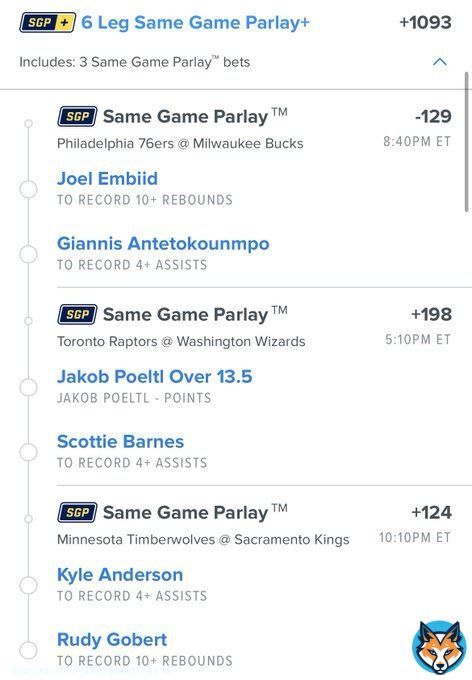 +1093 Odds Parlay  Been knocking on the door every night. Let&rsquo;s bust it down tonight   #gamblingtwitter