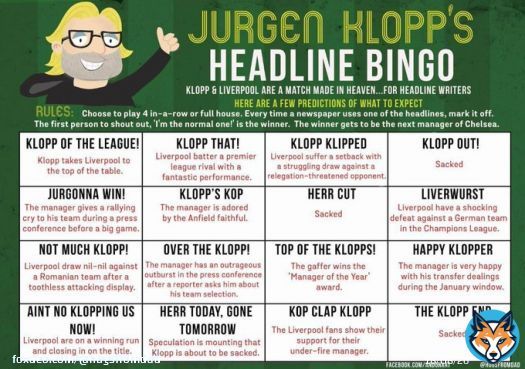 Made this 7 years ago when Klopp joined #Liverpool and, after a dodgy start to the season, I reckon a few more might have been ticked off!#klopp #LIVMCI @GaryLineker #BBCFootball @BBCMOTD