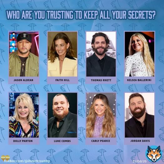 Who's keeping your secrets under lock and key ⁠  @Jason_Aldean @FaithHill @ThomasRhett @KelseaBallerini @DollyParton @lukecombs @carlypearce @JordanCWDavis   Listen here: