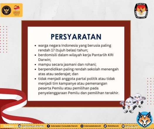 Hi #Sobatterritori,  PPLN Darwin membuka kesempatan kepada #sobatterritori untuk menjadi Petugas Pemutakhiran Data Pemilih Luar Negeri (Pantarlih) untuk Pemilihan Umum tahun 2024. Simak yuk untuk informasi lebih lanjut   #inidiplomasi #indonesianway #pemilu2024 #Indonesiaindarwin