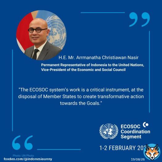 Amb. Arrmanatha Nasir, Vice President of the ECOSOC and Chair of the Coordination Segment officially open the meeting and highlights the important role of the ECOSOC and UN system in addressing global challenges and achieving the SDGs. #GlobalGoals #inidiplomasi