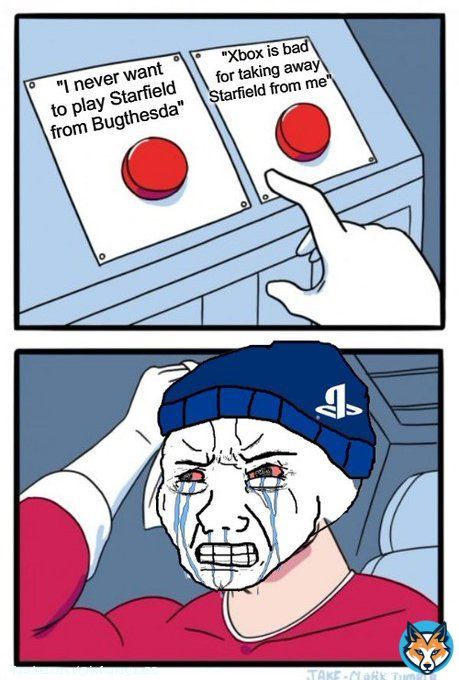 It's funny how PS fanboys still haven't decided their narrative on Starfield  They don't know if they should act like they never wanted to play it or like they wanted to play but MS screwed them over by buying Bethesda  Their replies in my threads alalways have opposing views lol