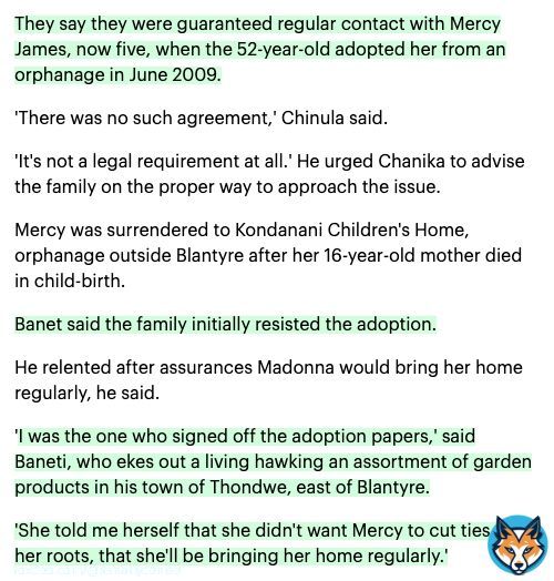 Remember the pattern I told you to take note of when David's father made that statement?   Read Mercy's family account, of what Madonna's camp allegedly told/tricked them to believe: