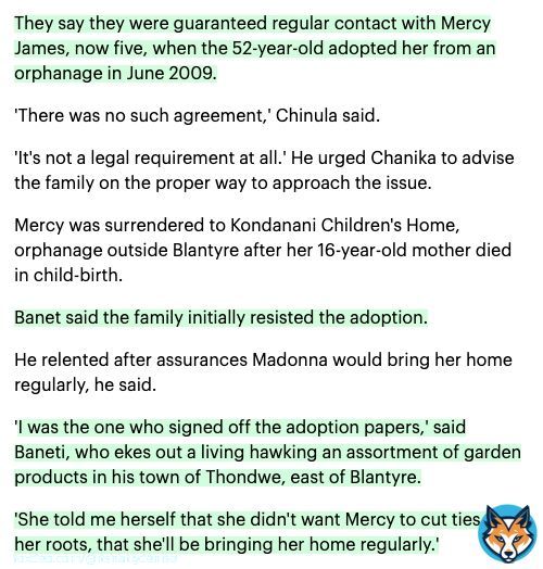 Remember the pattern I told you to take note of when David's father made that statement?   Read Mercy's family account, of what Madonna's camp allegedly told/tricked them to believe: