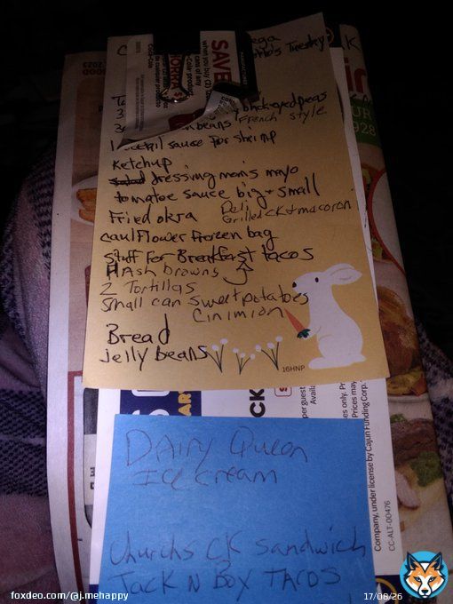 My to do list tomorrow. And now another thing. Back is brookshires ad. Front is my mom list for her and gma, store & Walmart. I wrote dairy queen dwn bec, free cone day tomorrow. So, wish me luck, cause no sleep tonight. Just set out cups of vinegar.