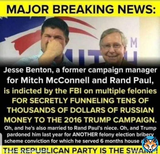 But that laptop huh?  This should be all over the news. They call them Russian Rand and Moscow Mitch for a reason.