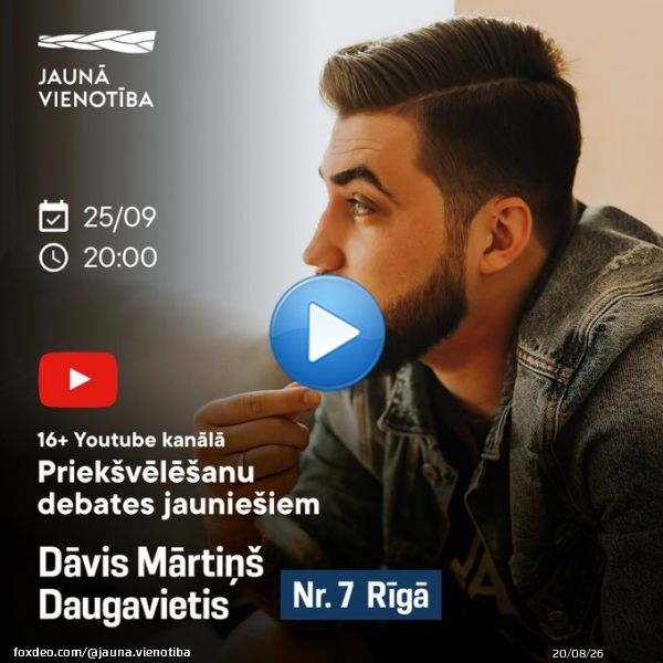 &Scaron;ovakar 20:00 būs iespēja novērtēt politisko partiju piedāvātos risinājumus problēmām, kas tie&scaron;i jaunie&scaron;iem &scaron;ķiet svarīgas.    Mūsu @DDaugavietis45 kopā ar citu partiju pārstāvjiem pārliecinās jaunie&scaron;us, ka viņiem ir, par ko balsot!
