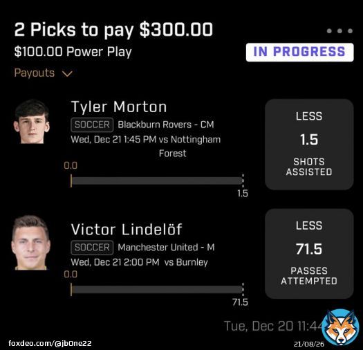 Burnley possession based squad with Vincent Kompany manager. If Man United leads (-250 favs) I expect Burnley to see quite a bit of the ball down the stretch  Morton on set pieces but not expecting him to have many opportunities vs Forest  #GamblingTgTwitter #PrizePicks