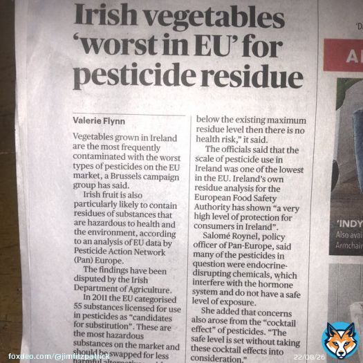 Can we please stop Irish veggies laced with carcinogenic pesticides being fed to our children? Might be a great time to start a 'Clean Irish Vegetables' campaign -if we banned those #Monsanto #Bayer toxins.