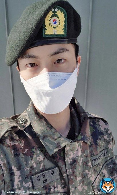 His eyes look sharper. PROUD OF YOU JIN  ASSISTANT DRILL INSTRUCTOR KIM SEOKJIN   #WeLoveJin  #중대장훈련병_석진아_수고했어 #이제부터_조교김석진 #우리의우주_석진아사랑해 #Jin #KimSeokjin #ジンくん #진 #방탄소년단진 @BTS_TWT
