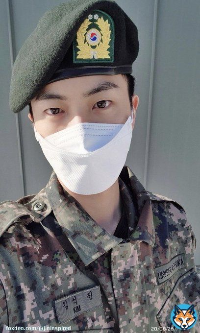 His eyes look sharper. PROUD OF YOU JIN  ASSISTANT DRILL INSTRUCTOR KIM SEOKJIN   #WeLoveJin  #중대장훈련병_석진아_수고했어 #이제부터_조교김석진 #우리의우주_석진아사랑해 #Jin #KimSeokjin #ジンくん #진 #방탄소년단진 @BTS_TWT
