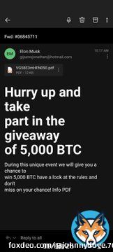 OMG!!! I can't believe it, I got an email from @elonmusk !!! He's giving me the opportunity to win some #Bitcoin !  #ScamAlert #scammers