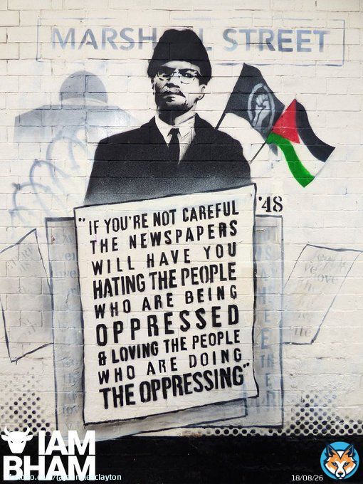 Birmingham artist unveils Malcolm X mural in solidarity with people of Palestine