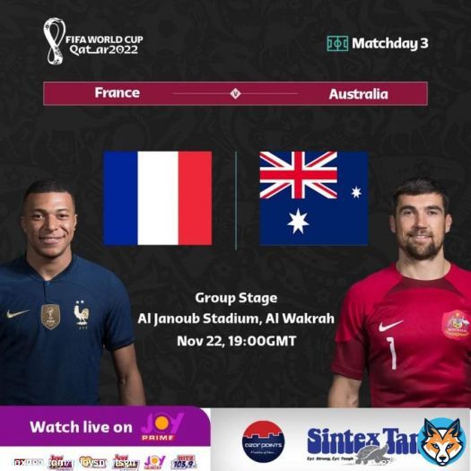 ????????????????????????????????  @JoyPrimeTV will be bringing you France  vs  Australia at 1900 GMT today. Build-up starts at 1800 GMT.   #MGLQatar2022 | #JoySports