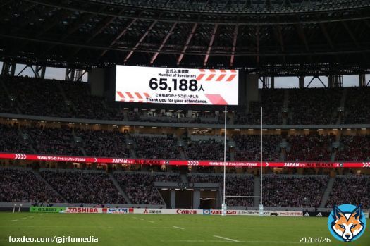 本日の国立競技場  入場者数が65,188人となり、ラグビーワールドカップ2019日本大会を除き、国内で開催した日本代表戦の歴代最多入場者数を更新しました。  たくさんのご来場ありがとうございました  #GoWithTheBrave #JPNvNZL