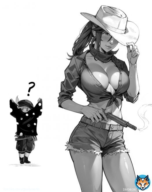 Tataru: Hilda, I'm happy your new outfit is to your liking but why did you shoot your old one to pieces...?  It's not like someone would try to wear these old rags after you throw them away, right?  #ヒルダ #ffxivnsfw #ff14 #ffxivfanart #FinalFantasy  ##Tataru  #ffxiv #fanart