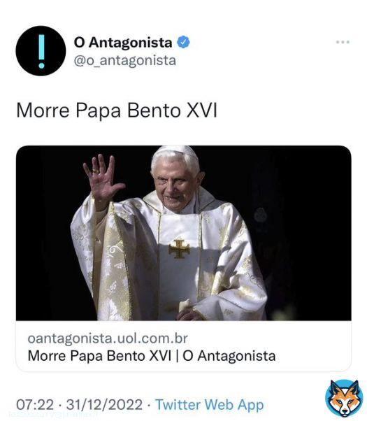 Meu Deus! A profecia acaba de se cumprir. Padre Oliveira teve uma vis&atilde;o que o Papa Bento XVI morreria antes da virada do ano e que  o Brasil seria socorrido pela Virgem Maria, ela limparia a bandeira tirando todo sangue e tinta vermelha dela (comunismo).