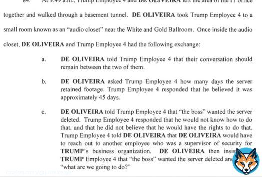 This is the sum total of DOJs claims that Trump ordered the deletion of security video.  That&rsquo;s it. Then Trump produced 9 months of footage to Biden&rsquo;s DOJ. Actually the equivalent of 1100 days bc multiple cameras.