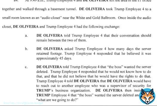 This is the sum total of DOJs claims that Trump ordered the deletion of security video.  That&rsquo;s it. Then Trump produced 9 months of footage to Biden&rsquo;s DOJ. Actually the equivalent of 1100 days bc multiple cameras.