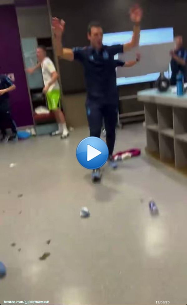 Messi leading the dressing room celebration.    @Otamendi #FIFAWorldCup #TeamArgentina