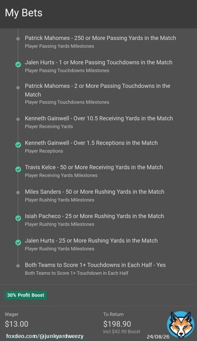 Pat mahomes and Miles sanders both sellin my parlays bruh lol