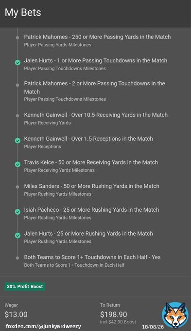 Pat mahomes and Miles sanders both sellin my parlays bruh lol