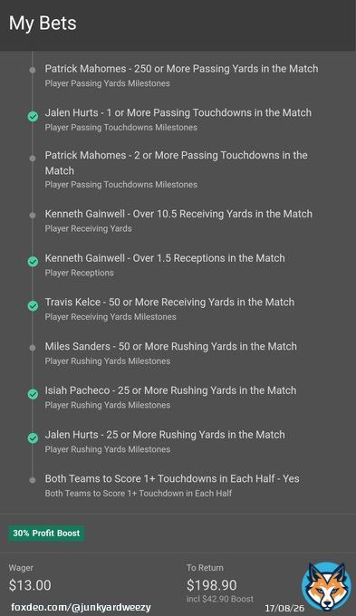Pat mahomes and Miles sanders both sellin my parlays bruh lol