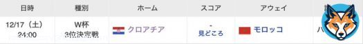 【W杯】 3位決定戦  クロアチア　対　モロッコ  スケジュールはここにチェック