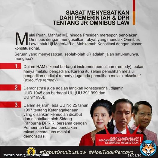 [INFOGRAFIS]  Siasat Menyesatkan Pemerintah & DPR Tentang JR Omnibus Law  #MosiTidakPercayaDPRRI #MosiTidakPercayaJokowi #CabutOmnibusLaw #JegalSampaiBatal #PembangkanganSipil