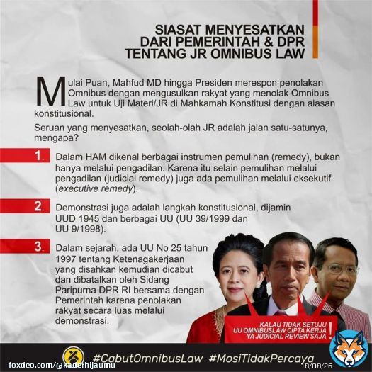 [INFOGRAFIS]  Siasat Menyesatkan Pemerintah & DPR Tentang JR Omnibus Law  #MosiTidakPercayaDPRRI #MosiTidakPercayaJokowi #CabutOmnibusLaw #JegalSampaiBatal #PembangkanganSipil
