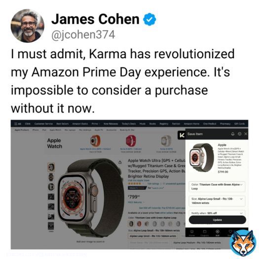 Don't overpay on Amazon Prime Day again! You're welcome. Karma: Your Key to Hacking Amazon Prices.From karmanow.com
