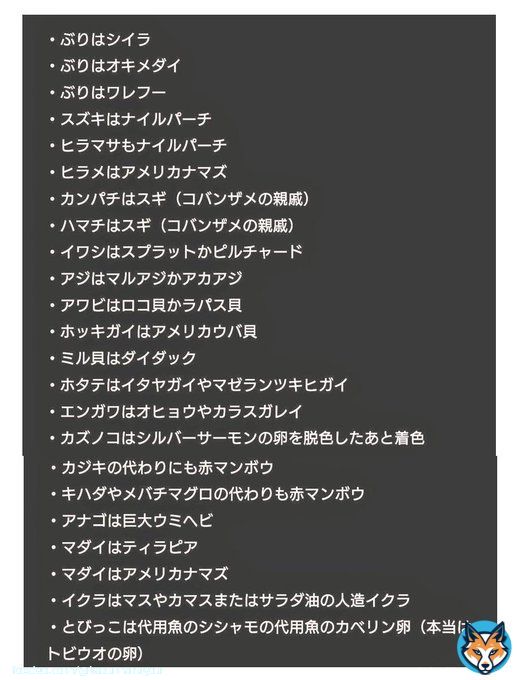 これな 回転寿司のの偽装魚&代用魚一覧