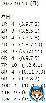 地方競馬【全レース予想】  　2022.10.10（月）  　盛岡　川崎　金沢　高知    マイルチャンピオンシップ南部杯JpnＩ 　18:15発走 　　 \u2605（画像 　4   枚です）\u2605
