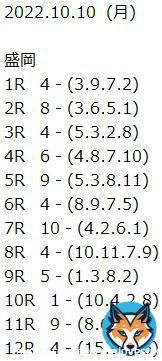 地方競馬【全レース予想】  　2022.10.10（月）  　盛岡　川崎　金沢　高知    マイルチャンピオンシップ南部杯JpnＩ 　18:15発走 　　 \u2605（画像 　4   枚です）\u2605