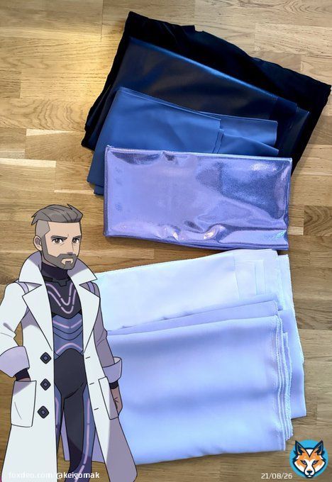 After some intense fabric hunting, I think I found all the fabrics I need in order to make Professor Turo&rsquo;s costume. Although I need to dye the blue-ish fabric tomorrow so it looks more violet. Wish me luck!   #professorturo #pokemon #pokemonviolet #ポケモン #ポケモンコスプレ