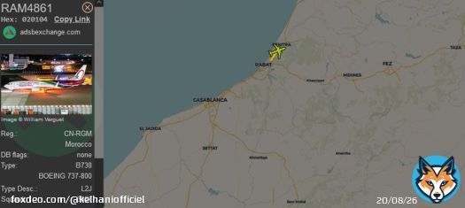 The Plane which was supposed to carry our #AtlasLions to Algeria to take part of #TotalEnergiesCHAN ,  BOEING 737-800, is coming back to Casablanca CMN after a short stop at Rabat Tarmac.   Royal Air Maroc B738 | CN-RGM | RAM4861 #ADSB #Planespotting#avgeeks