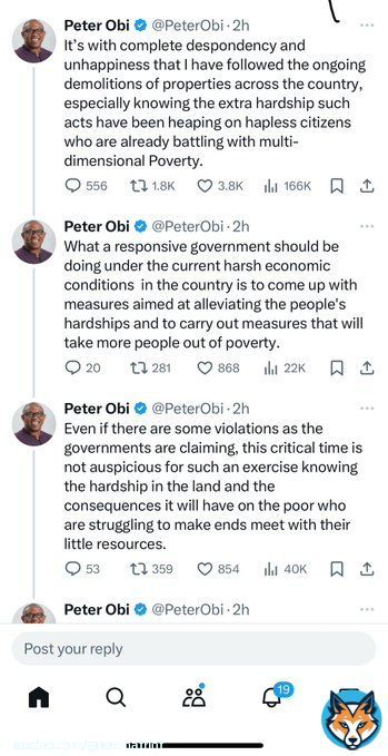 Video 1: Peter Obi as Gov demolishing structures on the road not drainages (which is even worse ) for Road Expansion,also insistent he won&rsquo;t pay a Dime.  PIC 2 : Desperate for love Peter Obi claiming Saint and appealing to govt not to exercise its responsibilities in removing&hellip;Show more