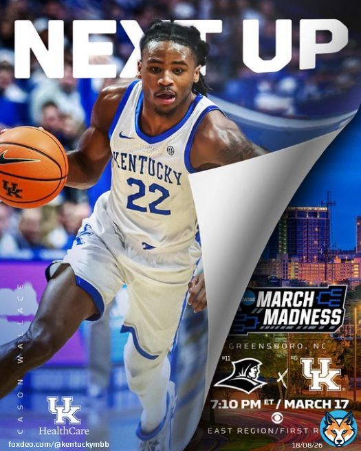 The bracket is set   Kentucky-Providence at 7:10 p.m. ET on Friday on CBS.