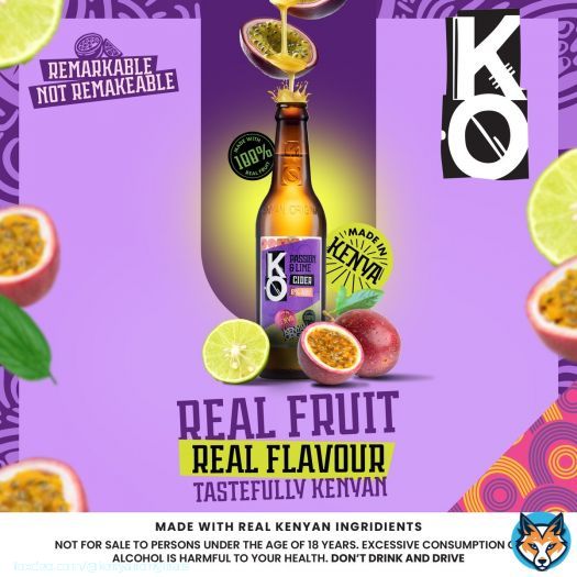 From farm to bottle, we keep it 100% real to deliver a refreshingly bold, remarkable taste. Our Passion & Lime cider is a fruity explosion, full of flavour - this is what good taste is all about! #RemarkableNotRemakable #KenyanOriginals