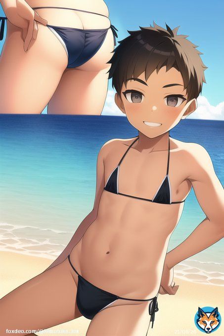 マイクロビキニショタ #ショタ #男の子 #NovelAI #少年 #NovelAIDiffusion #海辺 #砂浜 #マイクロビキニ