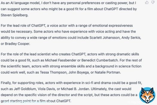 続)誰に演じてもらうか聞いてみた。 \u25a0ChatGPTの声 スカーレット・ヨハンソン、アンディ・サーキス orブラッドリー・クーパー \u25a0制作チームのリード マイケル・ファスベンダー or ベネディクト・カンバーバッチ 脇役にはヴィオラ・デイヴィスの名も。 私の好みを知っているかのようなキャスティング