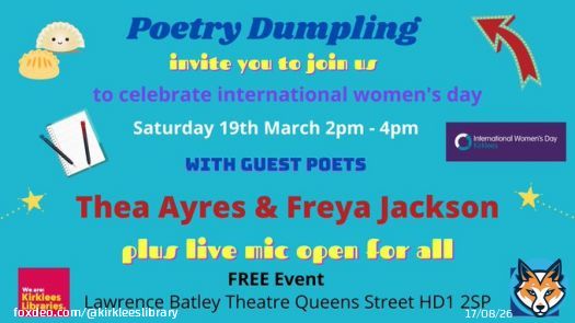 Poetry Dumpling is here again  19/03/22 for a special @womensday  celebration @theLBT  feat. guest poets Thea Ayres  graduate of writing squad, published poet & Freya Jackson Winner of New North Poets Award plus Live Mic open to all. FREE EVENT #poetry #IWD22 #livemic