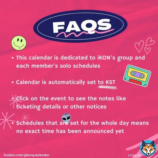 Hello   This is Kony Kalendar! We're here to help you keep up with iKON's upcoming schedules   View iKON's Activities calendar here:   #iKON #아이콘 #アイコン @iKONIC_143