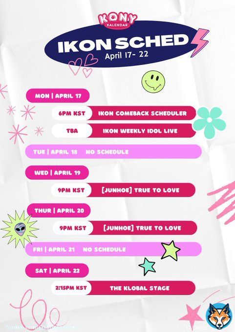 #KonyKalendar April 17-22  For more info, view full calendar at   #iKON #아이콘 #アイコン @iKONIC_143