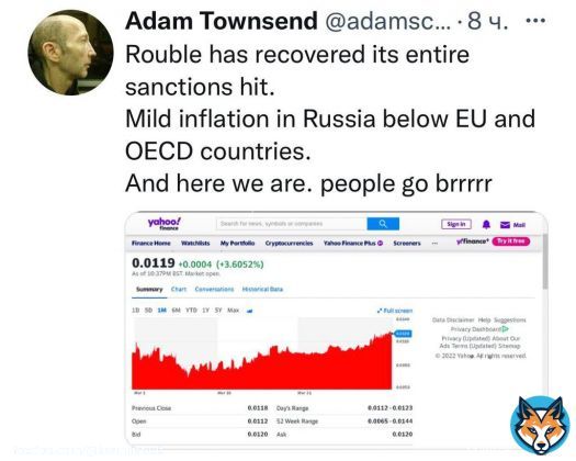 Это какие-то неправильные санкции! И они дают какой-то неправильный эффект!  Рубль, как подметил американский инвестор А.Таунсэнд, отыграл весь санкц. удар. Инфляция в России ниже, чем в ЕС или Организации экономического сотрудничества и развития. Запад начал что-то подозревать)