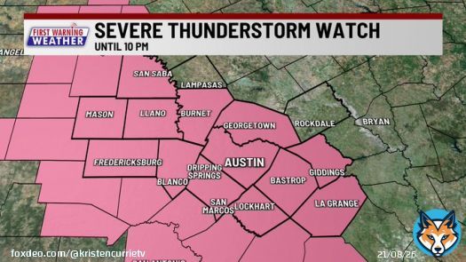 NEW: Severe Thunderstorm Watch in effect until 10PM for most of Central Texas, including #Austin-metro.  #Austin #ATX @KXAN_Weather