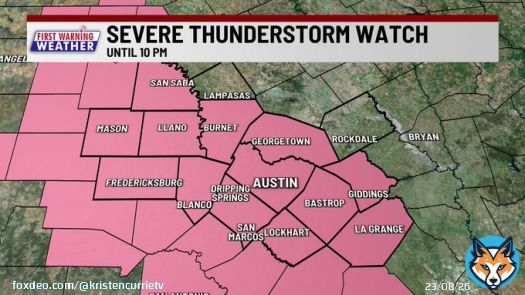 NEW: Severe Thunderstorm Watch in effect until 10PM for most of Central Texas, including #Austin-metro.  #Austin #ATX @KXAN_Weather