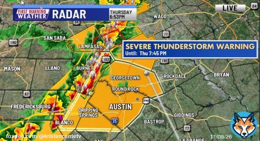 NEW: Severe Thunderstorm Warning now issued for entire Austin-metro area until 7:45PM - includes all of Williamson & Travis Co  Threats: damaging winds, spin-up tornado & hail  #Austin #ATX @KXAN_Weather