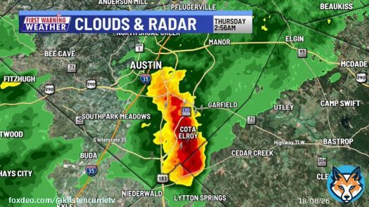 UPDATE 2:58AM -- Good morning from the KXAN Weather Center. Watching a noisy storm in southern Travis County. Not severe at the moment but frequent lightning & heavy rain associated with storm - moving east at 45-55 mph. #Austin #ATX