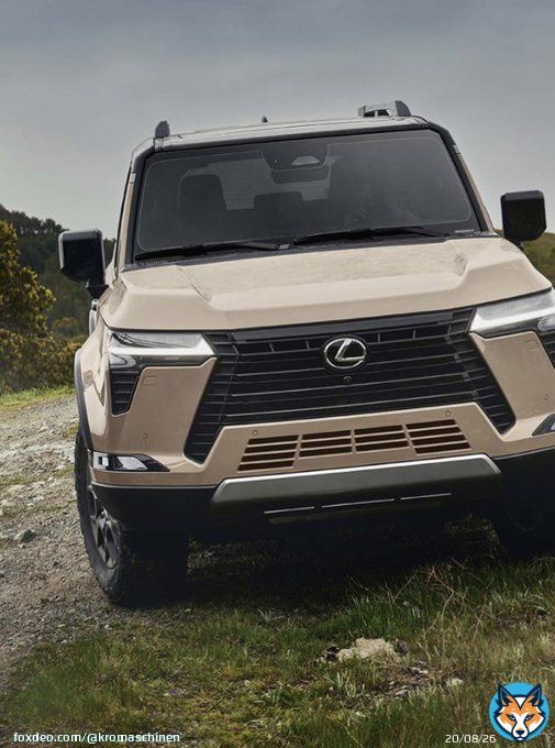 #レクサスGX かっこよ 兄貴分のLXや300よりカッコいい ディフェンダーより硬派なデザイン  3.5リッターV6ガソリンのフル4に 2.4リッター直4ターボハイブリッドのフル4  これクラウンクロスやタコマのiForceエンジンだよね これは年末出ると噂の250や新型70にも期待できるな てか車体デカい300並みだ